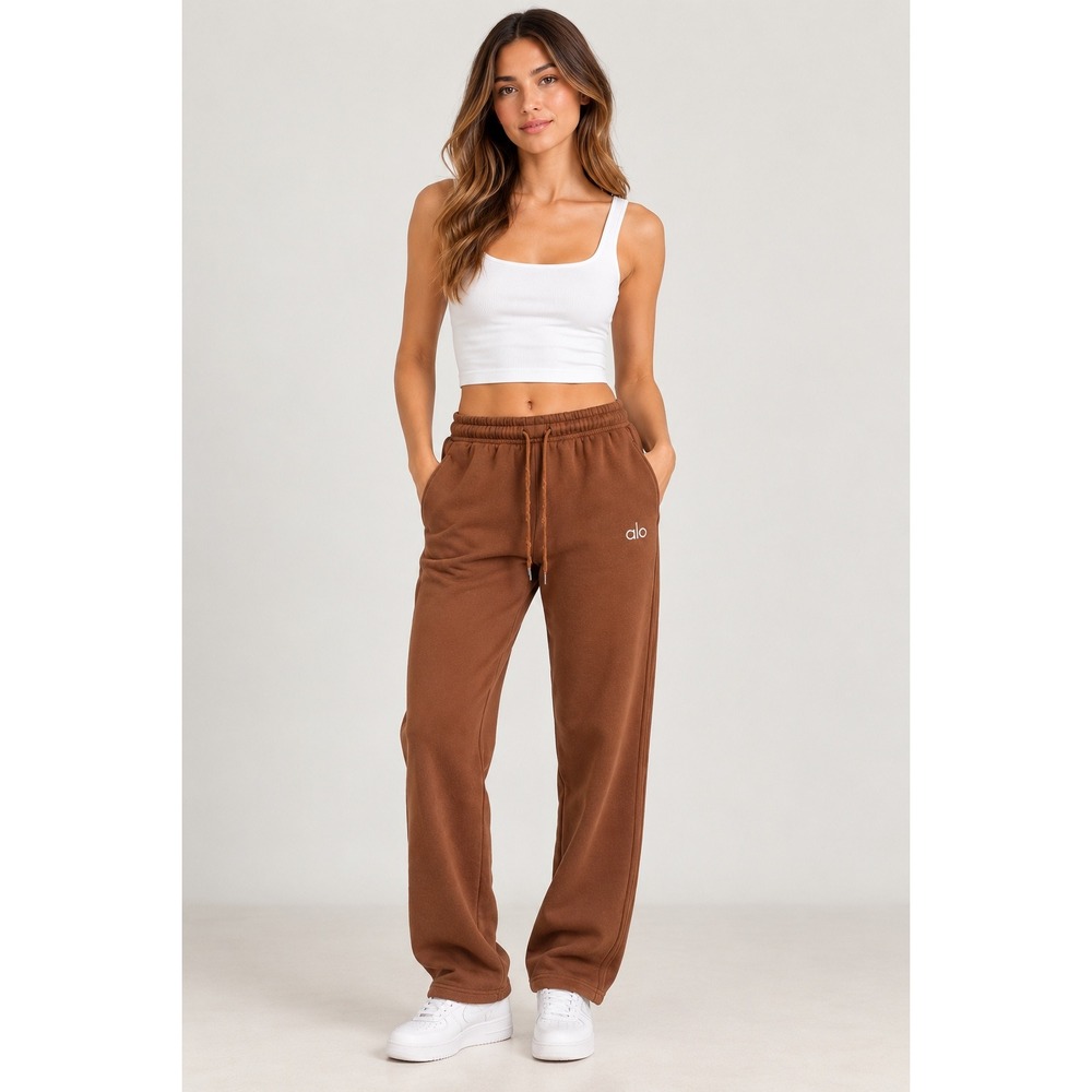 Alo Yoga Accolade Sweatpants Cinnamon Brown Fleece Joggers Small